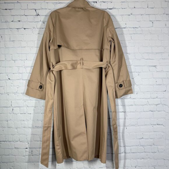 H&M Trench Coat Women's Medium Double Breasted Tan Belted City Career Long NWT - Picture 2 of 14